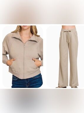 NWT Zenana Scuba Set Jacket & Lounge Pants in Ash Mocha